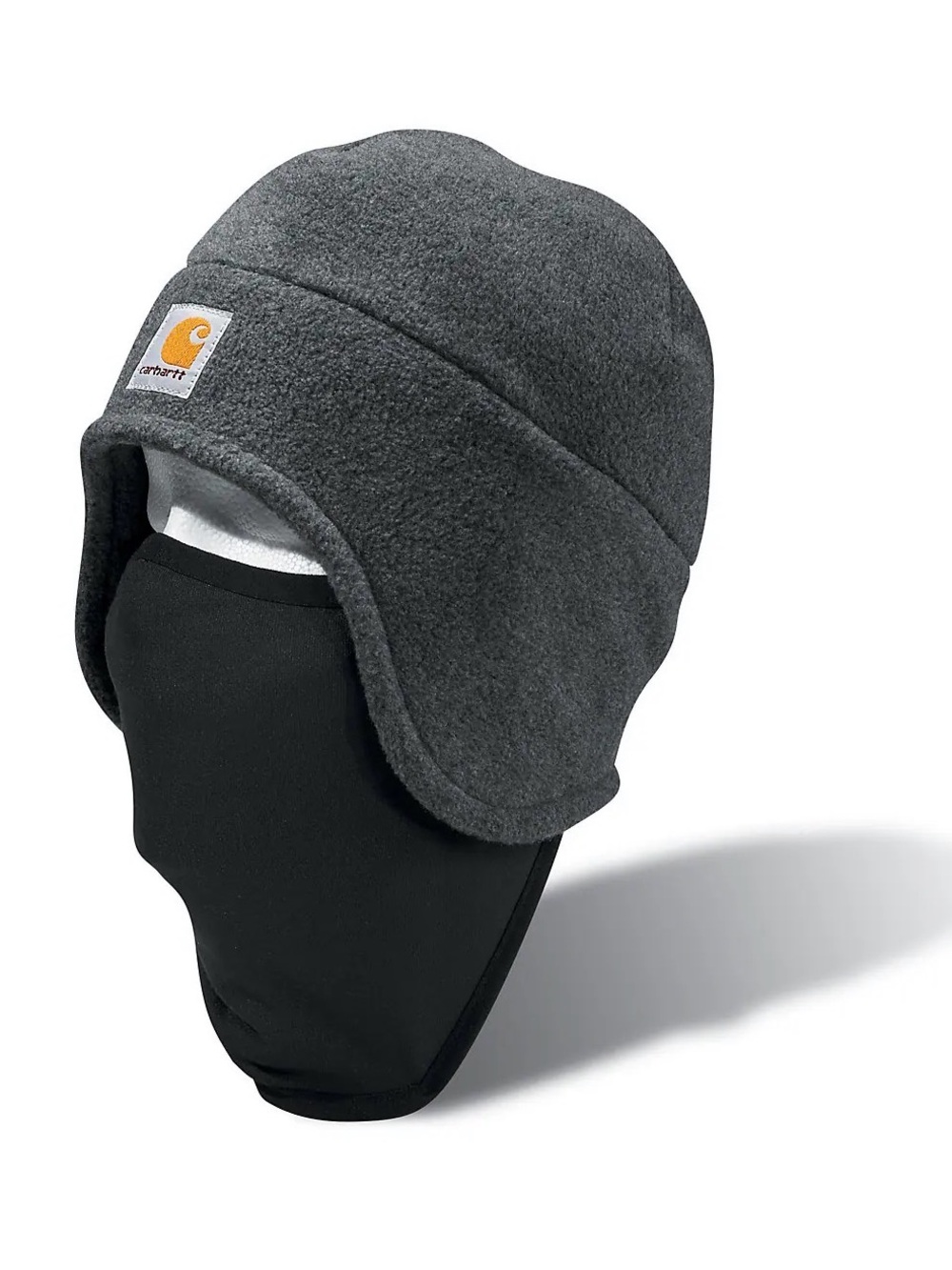 Carhartt 2-in-1 Fleece Beanie Hat Face Mask Pull Down Earflaps Gray 100141 Snow